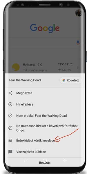 Kártyák és érdeklődési kör beállításai