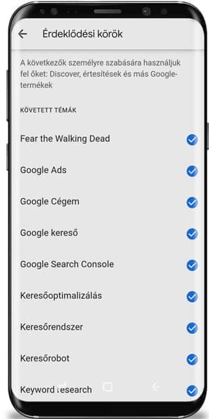 Érdeklődési körök kiválasztása