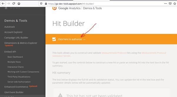 Google Analytics Hit Builder felülete
