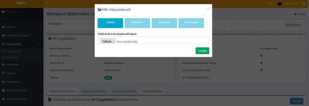 Képtömörítés lépései hw plus cms rendszerében. kép tallózása