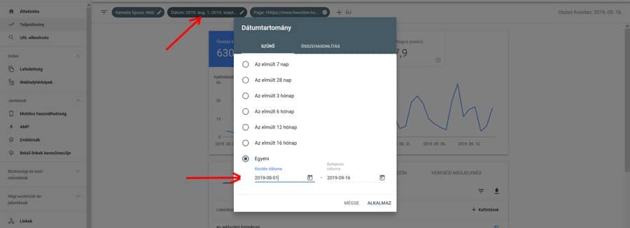 Search Console időintervallum
