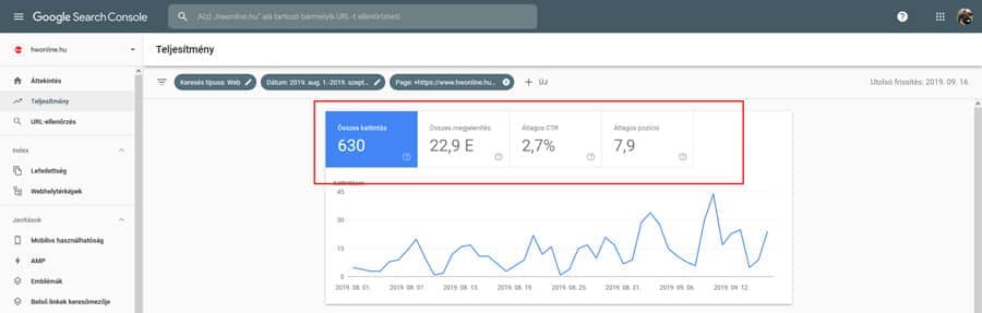 Search Console adatok ellenőrzése
