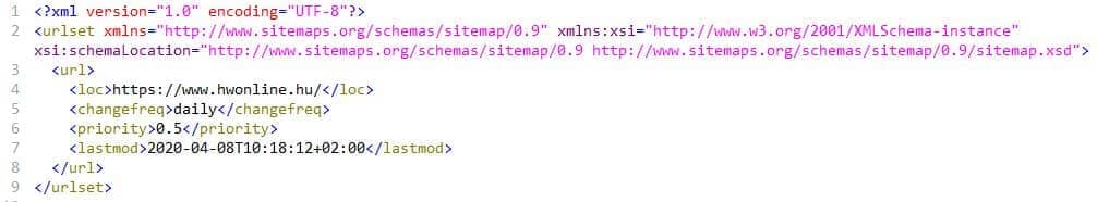 Sitemap felépítése