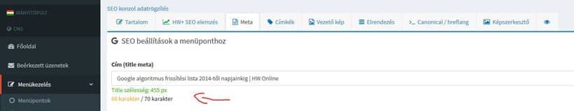 HW Plus CMS Title hossz karakter számláló és pixel hossz mérő
