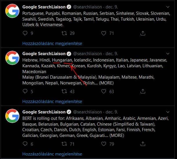 Google BERT bejelentése a magyar nyelvterületre