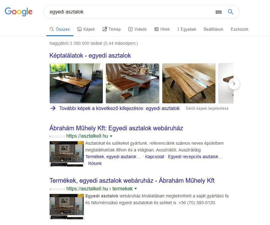 Vizuális keresési eredmények